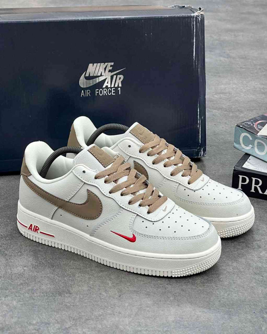 Nike Air Force 1 Low " Yohood " White and Brown with Red swooshes